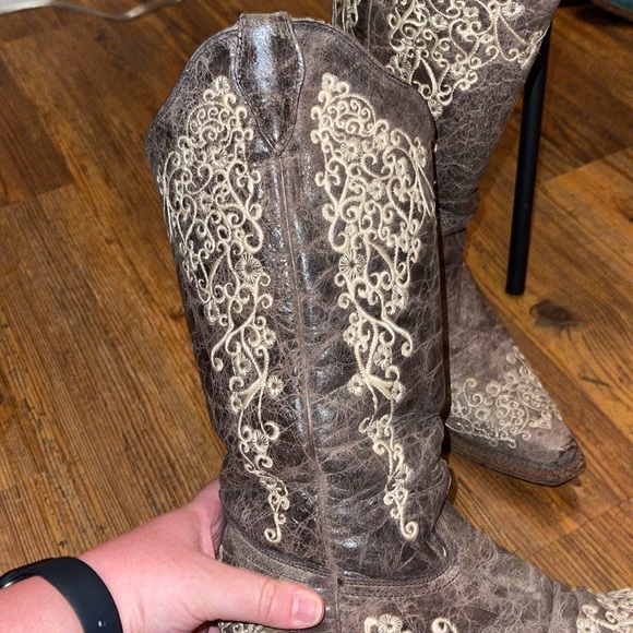 Corral Brown Crater With Bone Embroidery Cowgirl Boots - Picture 2 of 6